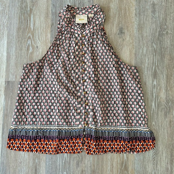 Maeve Women's Prema Sleeveless Button Tank Boho Ethnic Mixed Print Ruffle Size L - Picture 12 of 15